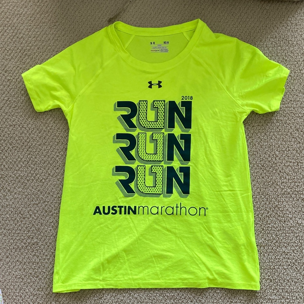 NEW Under Armour Austin Marathon Run Neon Yellow T-Shirt Racing Volunteer Medium